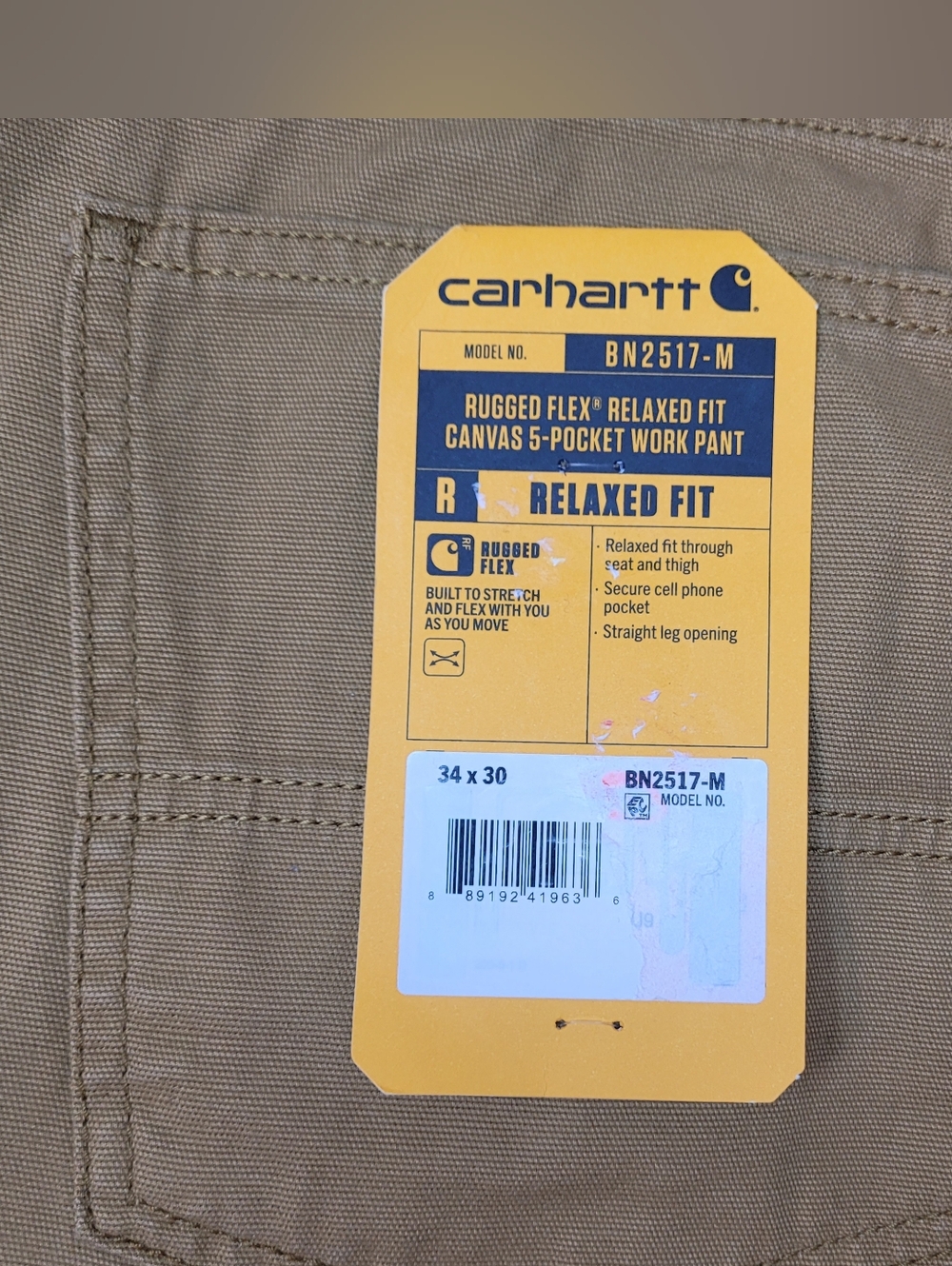 Carhartt Rugged Flex Relaxed Fit Canvas 5-Pocket Utility Work Pants 34x30 - Picture 5 of 7